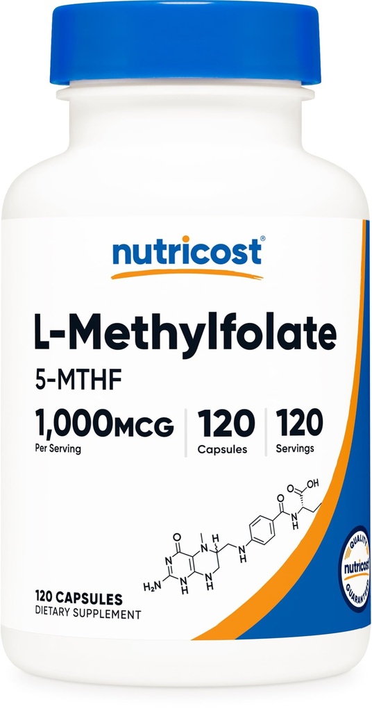 Nutricost Methylfolate 1000mcg, 120 Vegetarian Capsules - Gluten Free, Non-GMO (Methylated Folate)