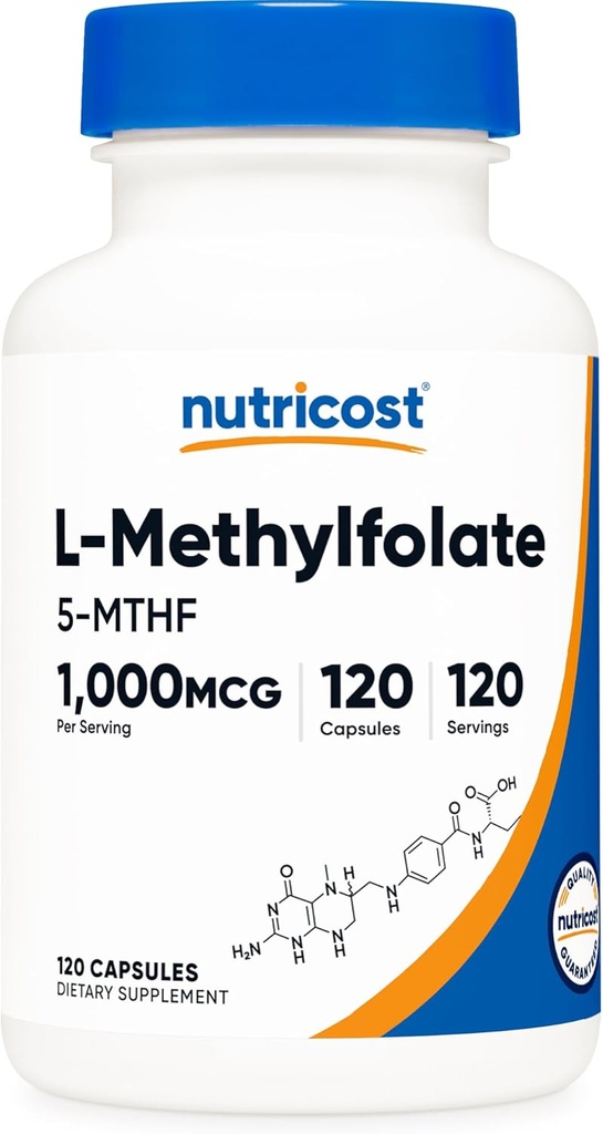 Nutricost Metyylifolaatti 1000 mcg, 120 kasviskapselia - Gluteeniton, ei-GMO
