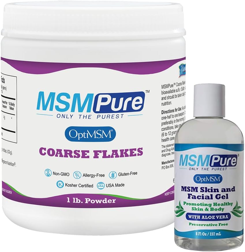 KALA SVEIKATA MSMPure MSM Costase Flakes 1lb ir MSM gelis su Organic Aloe 8oz Bundle