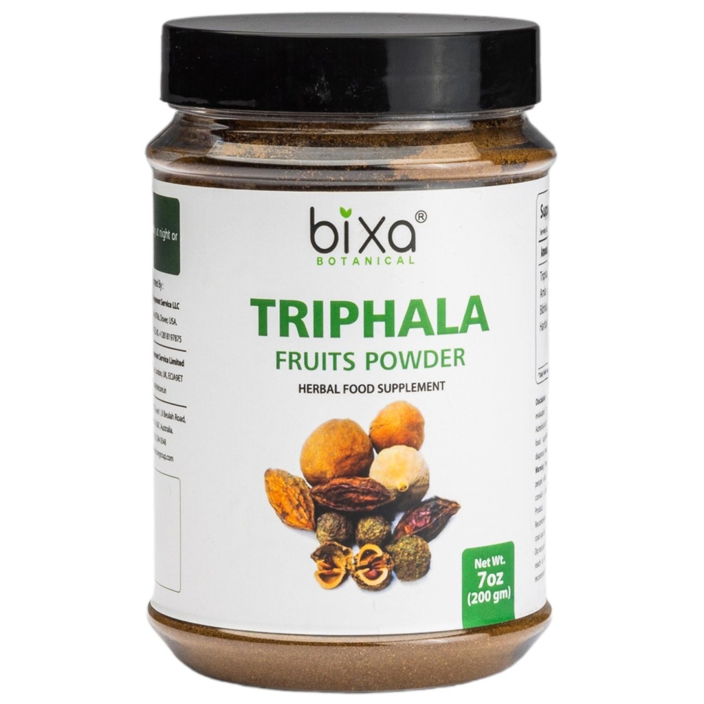 bixa BOTANICAL Natural Triphala Powder | 200 Grams / 7 OZ | Gluten Free, Steam Treated, Vegan, 100% Pure.