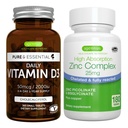 Daily Vitamin D3 + Zinc Complex Vegetarian Bundle, 365 2000iu Vitamin D3 Tablets + 25mg Chelated Zinc Picolinate & Bisglycinate with Copper, by Igennus