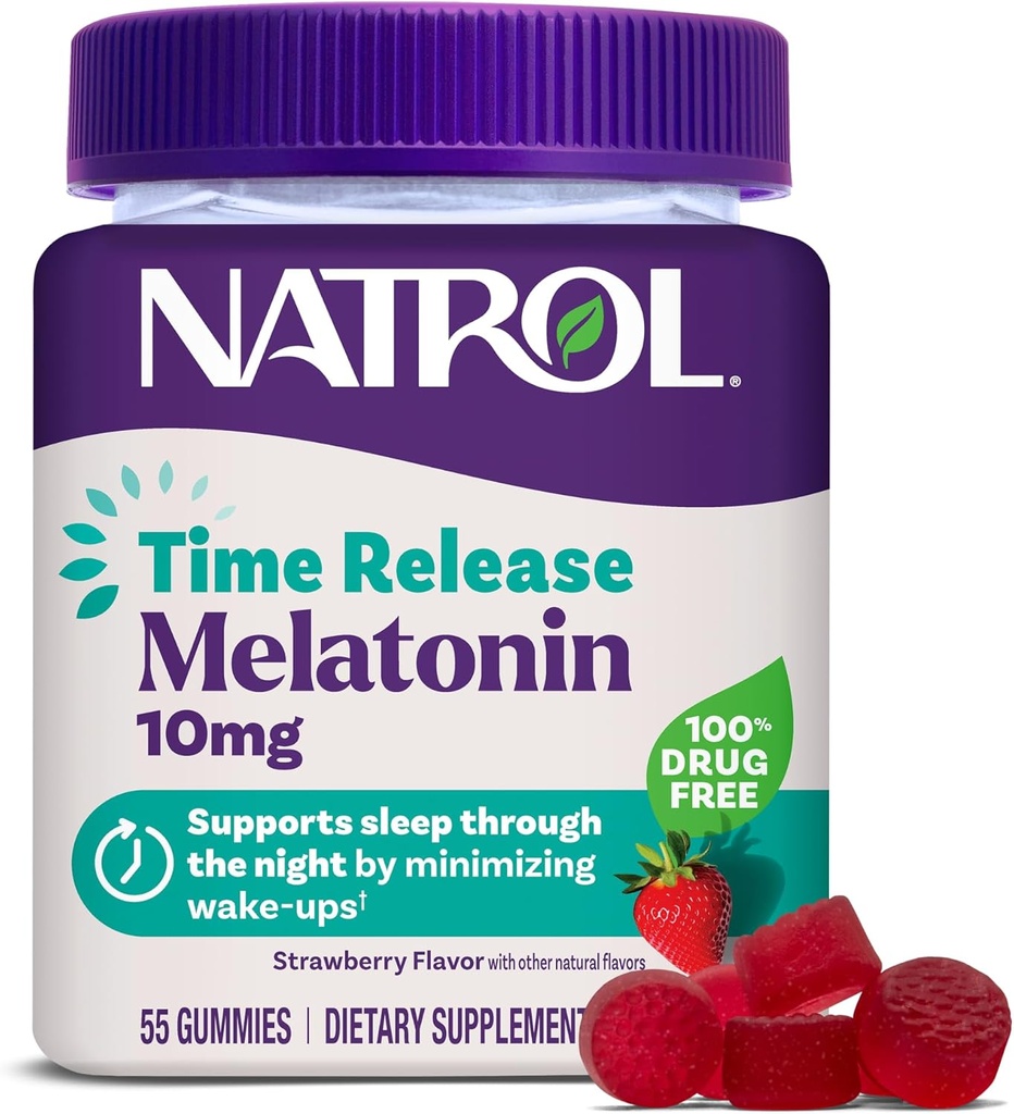 Natrol 10 mg Melatonin Gummies, Vaxtlar üçün Sleep Gummies, Miniest Wake Ups, Strawberry-Flavored, 55 Count, 55 Day Supply