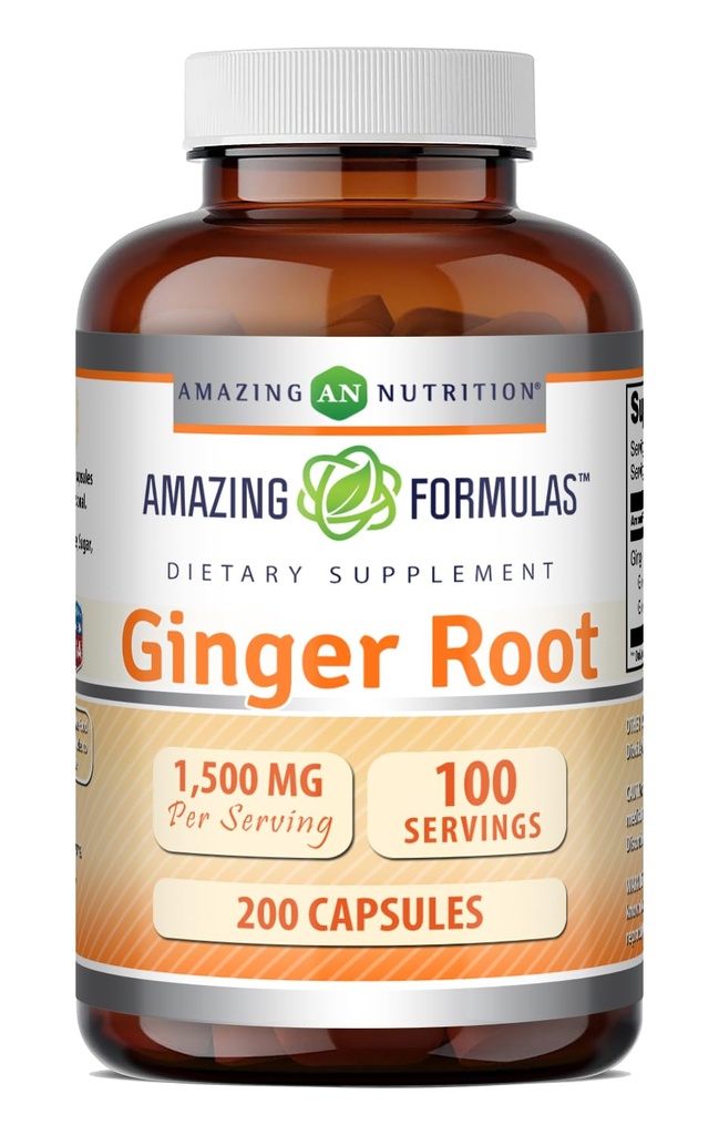 Amazing Formulas Ginger Root 4:1 Supplement | 1500 Mg Per Serving | Capsules Supplement | Non-GMO | Gluten Free | Made in USA (1 Pack | 200 Count)