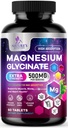 Magnesium Glycinate Supplement - 500mg Magnesium Per Serving - 100% Chelated & Purified - Supports Sleep, Heart Health, & Muscle Strength - Best Absorption Magnesium, Bottled in USA - 60 Tablets