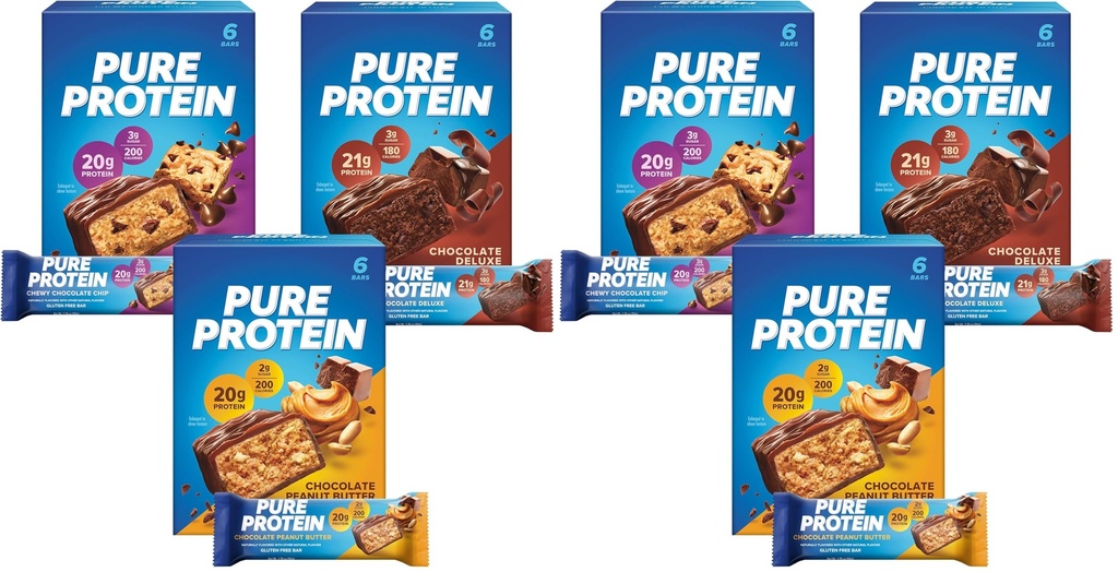 Pure Protein Bars,High Protein,Nutritious Snacks to Support Energy,Low Sugar,Gluten Free,Variety Pack,1.76oz,18 Count (Pack of 2)