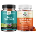 Bundle of Liver Cleanse Detox & Repair - Silymarin Milk Thistle Dandelion Root Choline Beetroot Artichoke Extract and Multivitamin Gummies for Adults - Halal Multivitamin Gummy with B12 Biotin