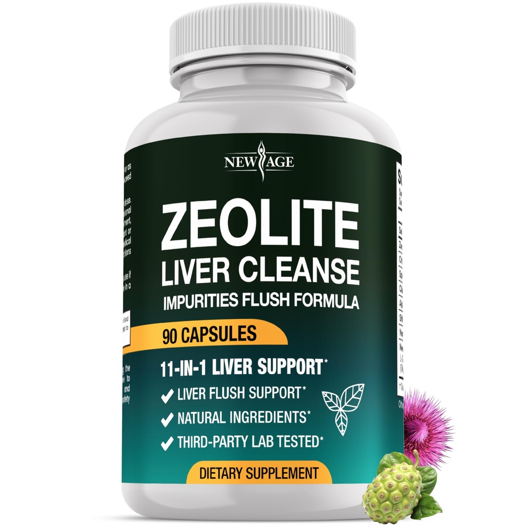 NEW AGE Liver Cleanse & Repair - Help Support Gut Health, and Energy - Zeolite for Adults with Noni, Glutathione, NAC, Chlorella, Spirulina, ALA, Cilantro, Milk Thistle & Shilajit - 60 Count