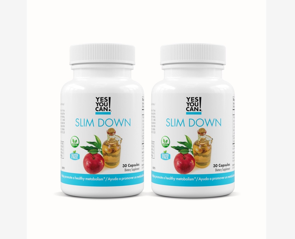 Yes You Can! Slim Down Dietary Supplements - with African Mango, L-Carnitine, Apple Cider Vinegar, Green Tea Extract, and Caffeine derived from Guarana Seed Extract, 60 Capsules/2 Month Supply