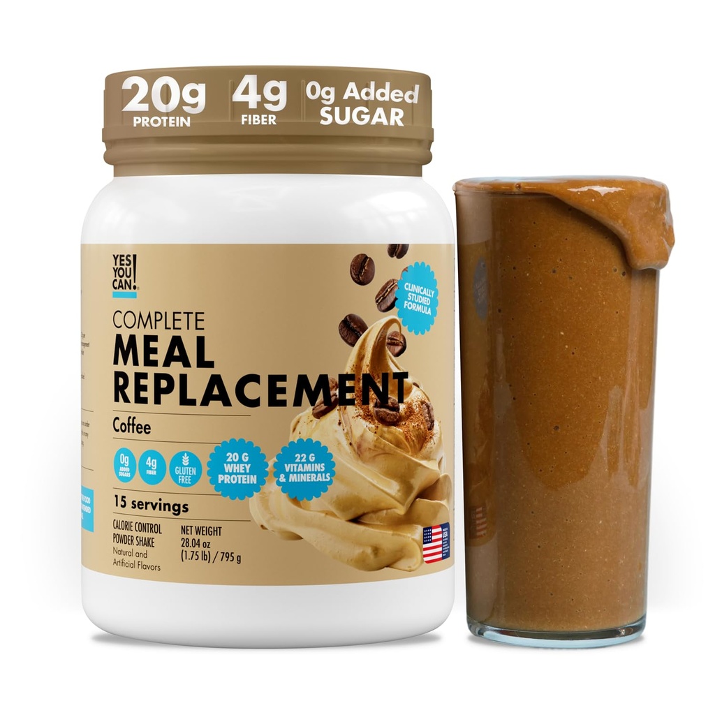 Yes You Can! Meal Replacement Shake - 20G Protein, 4G Fiber, 21 Vitamins & Minerals, 0G Added Sugar - Meal Replacement Protein Powder - Complete All-in-One Nutrition - 15 Servings (Coffee)
