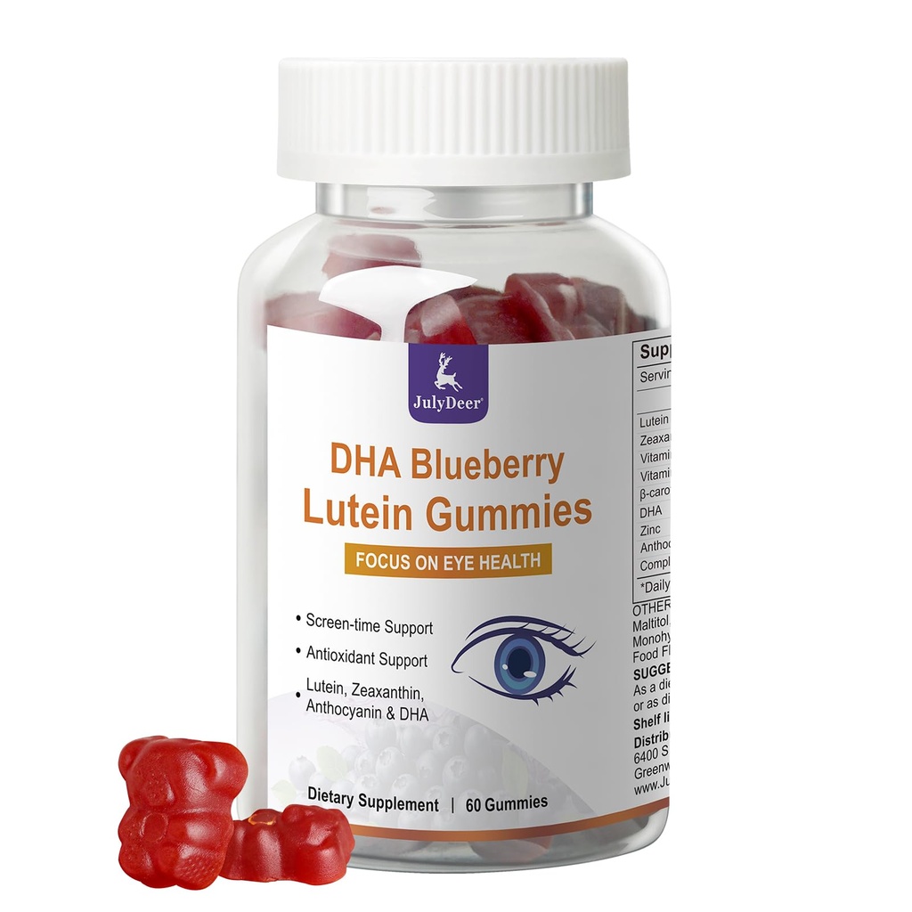 Lutein and Zeaxanthin Gummies Supplements Support Eye Health, 9 in 1 with Vitamin E and C, B-carotene, DHA, Zinc, Anthocyanin (Blueberry Extract), Complex Probiotics, Non-GMO, Gluten Free I 60 Gummies