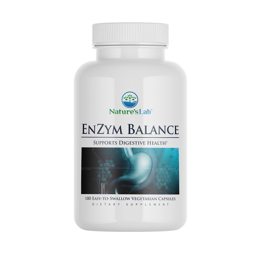 Nature's Lab EnZym Balance - 16 Digestive Enzymes with Aloe, Turmeric, Ginger, Oregano - Ease Gas, Bloating & Constipation* - 180 Capsules (6 Month Supply), ZNLB14414