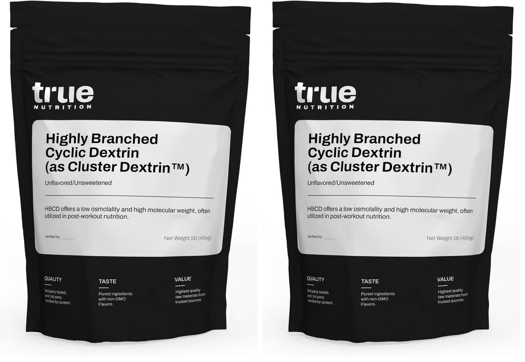 True Nutrition - Highly Branched Cyclic Dextrin - Carbohydrate Powder for Sustained Intra-Workout Energy, Enhanced Post-Workout Muscle Recovery - Vegan and Non-GMO - Unflavored 1lb (Pack of 2)