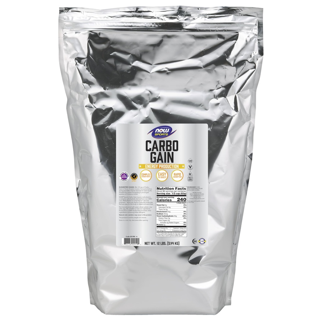NOW Foods Sports Nutrition, Carbo Gain Powder (Maltodextrin), Rapid Absorption, Energy Production, 12-Pound