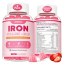 Vegan 2 Pack Iron Supplement Gummies for Women & Men, Anemia, Blood Builder & Energy Support for Iron Deficiency, with Vitamin C, A, B Complex, Folate, CoQ10, Sugar Free, Non-GMO, 120 Count
