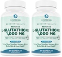 PurePremium Reduced Glutathione 1000mg Per Serving - 500mg Per Capsule – L-Glutathione Supplement & Antioxidant Support for Normal Liver, Brain, Skin & Heart Health – 90 Capsules (Pack of 2)