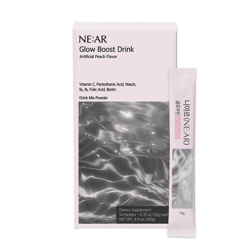 NE:AR Glow Boost Drink – 250mg Pure Glutathione + 500mg Vitamin C – Sugar-Free Beauty Powder for Skin Brightening & Hydration – Refreshing Flat Peach Flavor – Made in Korea