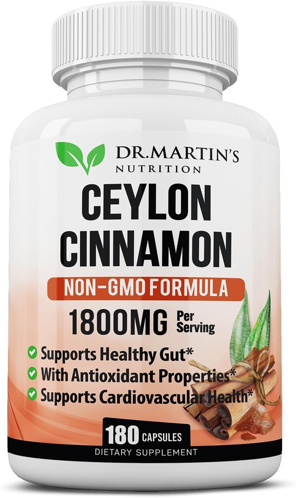 1800mg Organic Ceylon Cinnamon kapselit .. 180 Count ... tukee niveliä, terveitä tulehtuvia reaktioita, antioksidanttia ja kardiovaskulaarista terveyttä...