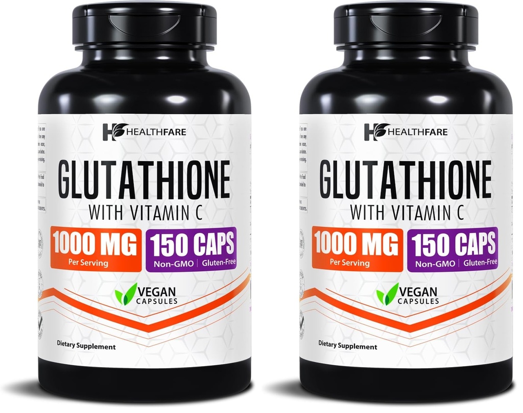 Healthfare Liposomal Glutathione Supplement 1000mg | Reduced GSH Antioxidant | Immune & Detox Support | 150 Vegan Capsules | High Absorption | Non-GMO, Gluten-Free | Made in USA (Pack of 2)