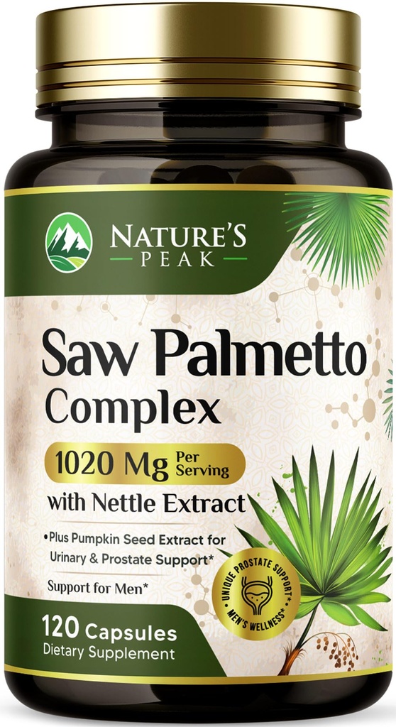 Saw Palmetto Prostate Health Supplements for Men 1000mg - 3X Strength with Pumpkin Seed, DHT Blocker Urinary Health and Prostate Support for Mens Health, Vegan, Non-GMO, Bottled in USA - 120 Capsules