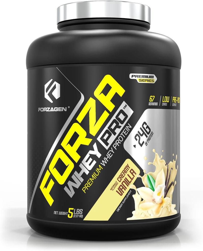 Forzagen Whey PRO נמוך אבקת חלבון פחמימות | 24g של חלבון לשרת, לא תוספת סוכר, Gluten חינם, Premium Whey עבור Shakes & Mixes עבור גברים ונשים, BCAA | Vanilla, 5 lbs.