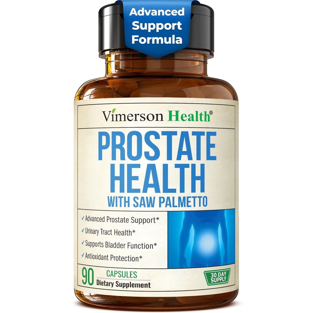 Prostate Health Supplement for Men with Saw Palmetto – Supports Urinary Flow & Nighttime Comfort – Advanced Formula with Beta-Sitosterol, Pumpkin Seed, Zinc & Selenium – 90 Capsules