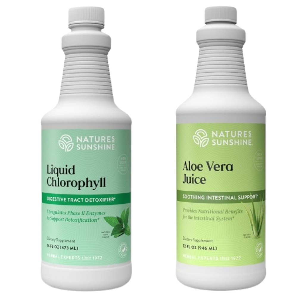 Nature's Sunshine Detox Support Duo | Liquid Chlorophyll & Aloe Vera Juice | Supports Gut Health, Digestion, Energy & Natural Detoxification