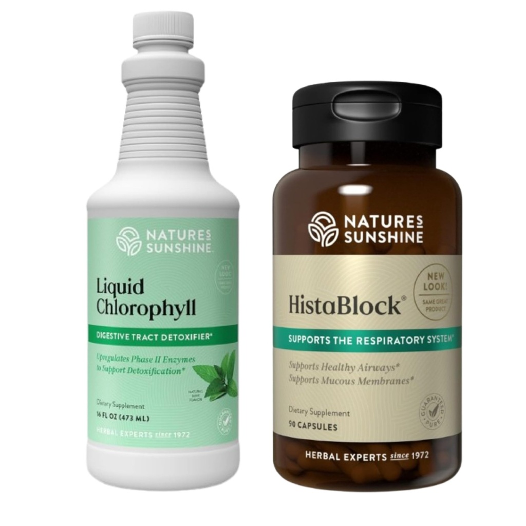 Nature's Sunshine Detox & Seasonal Support Bundle – Liquid Chlorophyll (16 fl oz) + HistaBlock (90 Capsules) for Gut Cleanse, Energy, Immunity & Respiratory Health