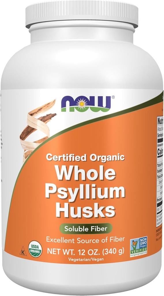 NU Foods Supplementen, Gehele Psyllium Husks, Gecertificeerde Biologische, Niet-GMO Project Geverifieerd, Oplosbare Vezel, 12-Ounce