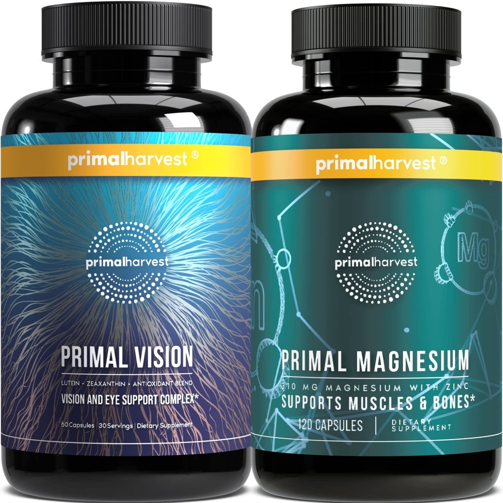 Magnesium & Vision Supplements for Women and Men by Primal Harvest - Vision and Eye Support Complex with Lutein, Zeaxanthin Bundle