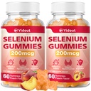 Selenium Supplement for Thyroid Support Gummies 200mcg as Energy Booster for Women and Men, Peach Flavor (60 Count（Pack of 2)