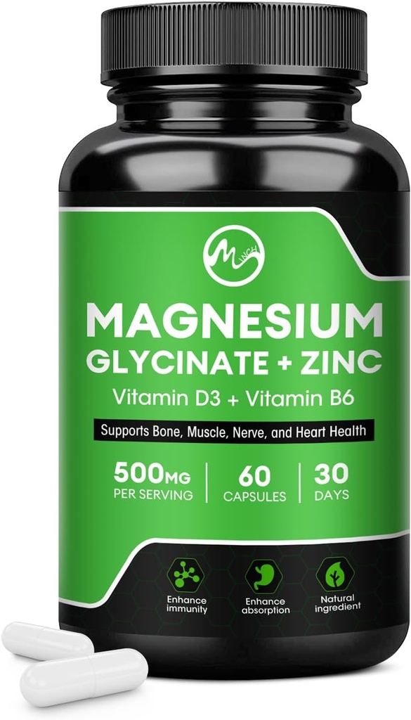 Magnesium Glycatate Capsules, Magnesium Glycate Supplement with Zync, วิตามิน D3 & B6 – Profiles Nerve, Bowel, Following February - 60 Camps