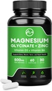Magnesium Glycinat Kapseln, Magnesium Glycinat Ergänzung mit Zink, Vitamin D3 & B6 - Fördert Nerve, Bowel, Relaxation Funktion - 60 Vegan Kapseln