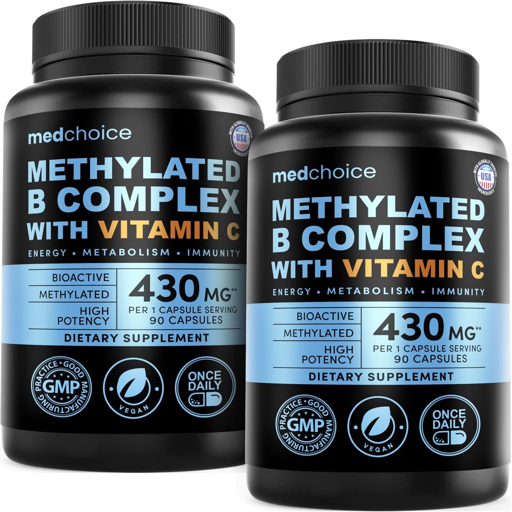 9-in-1 Vitamin B Complex - Methylated Multivitamin with B12 Methylcobalamin, Methylfolate, L-5-MTHF & Vitamin C - Methylated B Complex for Women & Men - Non-GMO, Gluten-Free, & Vegan (180 Servings)