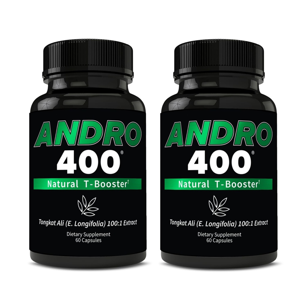 Andro400 Natural T Booster Supplements for Men – Traditional Tongkat Ali (Eurycoma Longifolia) 100:1 Extract – Herbal Formula for Energy, Stamina, & Metabolic Support – 2 Packs, 120 Capsules