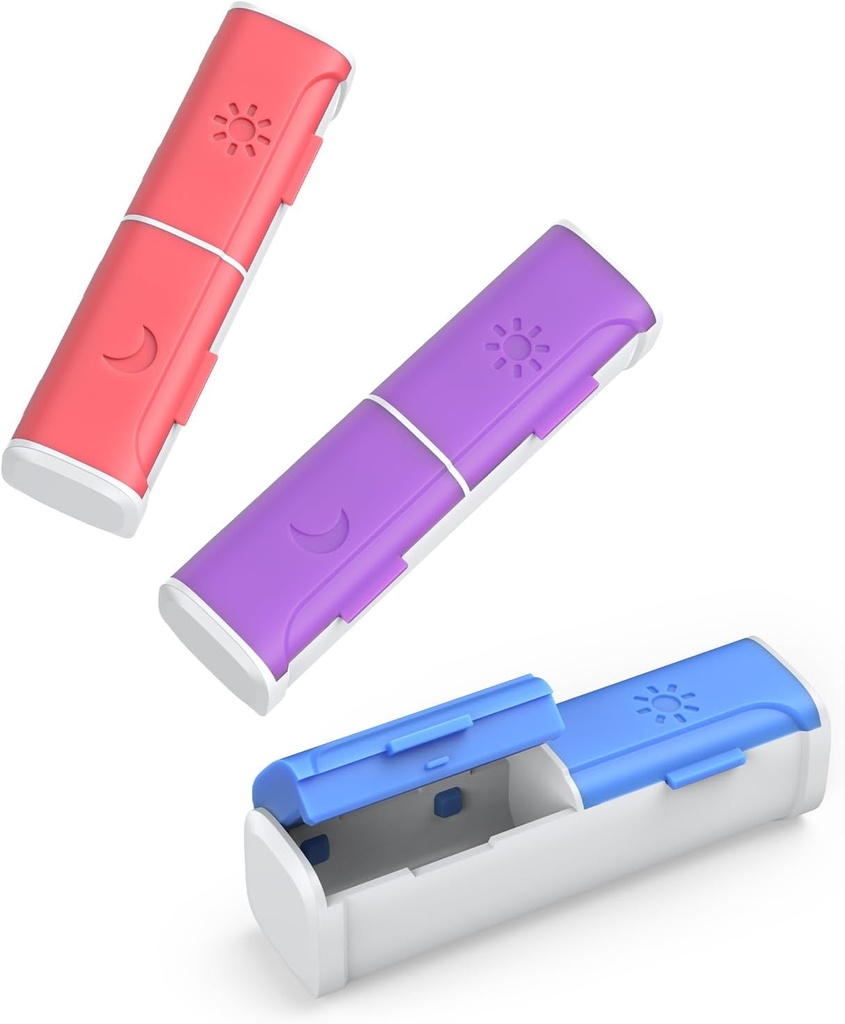 Organizador de píldoras 2 veces al día, (3 Pack) Caja de píldoras pequeñas, Organizador de píldoras diarias, caja de proa de humedad para el bolsillo, caja de medicina portátil para mantener la vitamina, aceite de pescado, suplemento