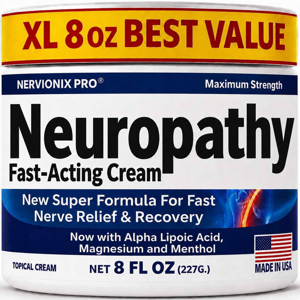 Neuropathy Nerve Relief Cream – Extra Large 8 oz – Maximum Strength for Feet Hands Legs Toes Back – Natural Ingredients Arnica Aloe Vera MSM Vitamins – Fast-Acting Soothing Relief – Super Value 8 oz