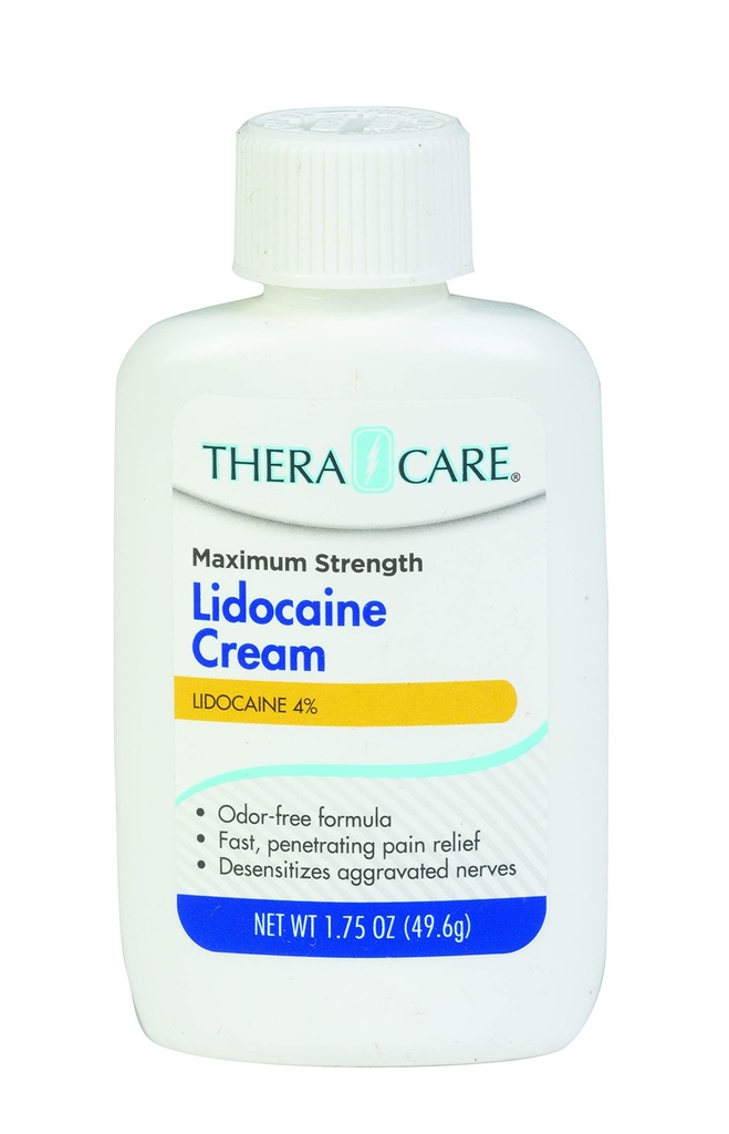 TheraCare Maximum Strength OTC Lidocaine Cream | Numbs Away Pain | Long-Lasting Relief | Non-Greasy | 1.75 Oz
