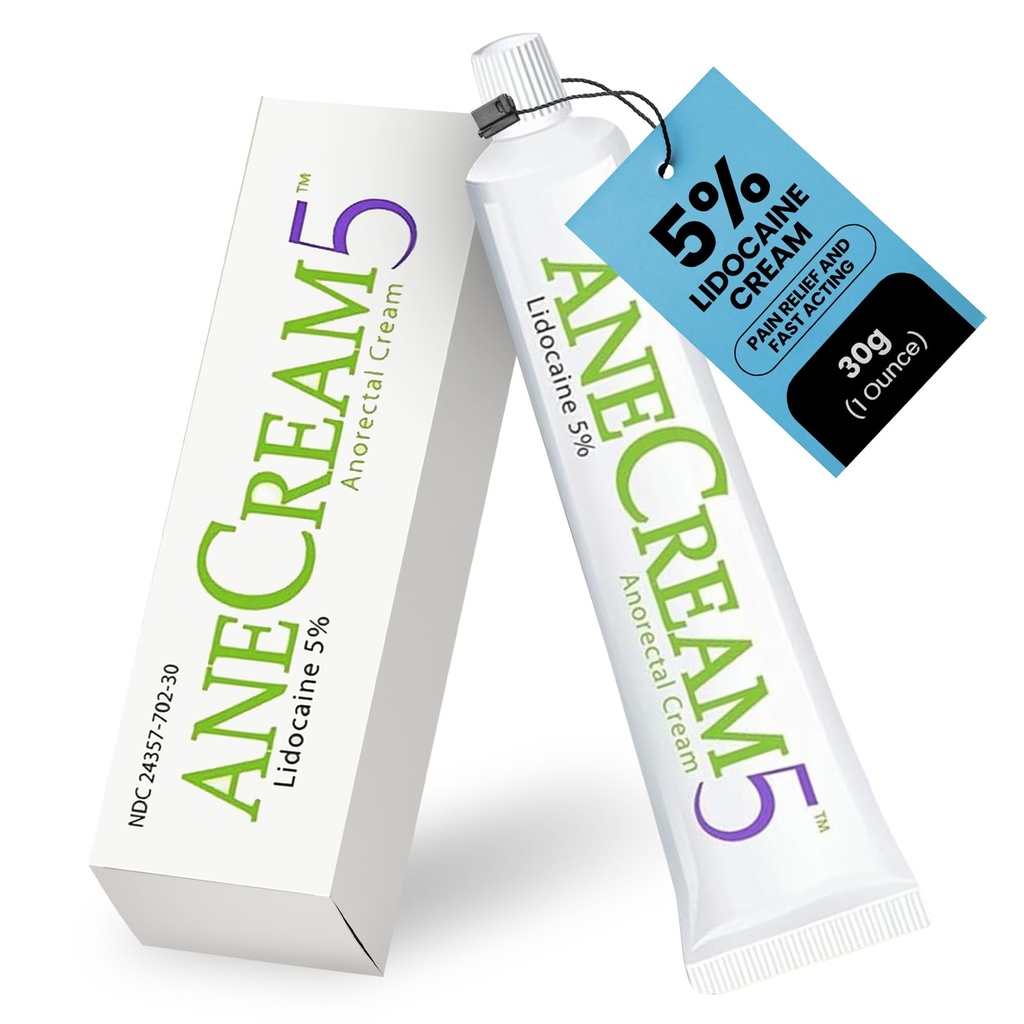 AneCream5-5% Lidocaine Numbing Cream Maximum OTC Strength, Medical Grade, Topical Anesthetic Pain Numbing Cream 30-gram Tube, Local and Anorectal Uses, Hemorrhoid Treatment