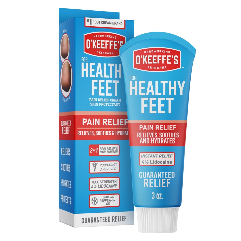 O'Keeffe's for Healthy Feet Pain Relief Skin Protectant Cream; 3 Ounce Tube (Pack of 1); Foot Pain Relief Cream; Cooling Foot Cream