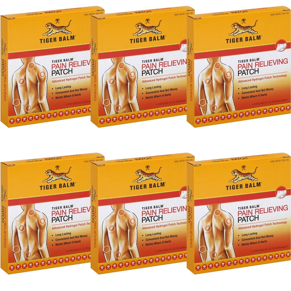 Tiger Balm Patch, Pain Relieving Patch, 4"x2.75", 5 Count (Pack of 6)