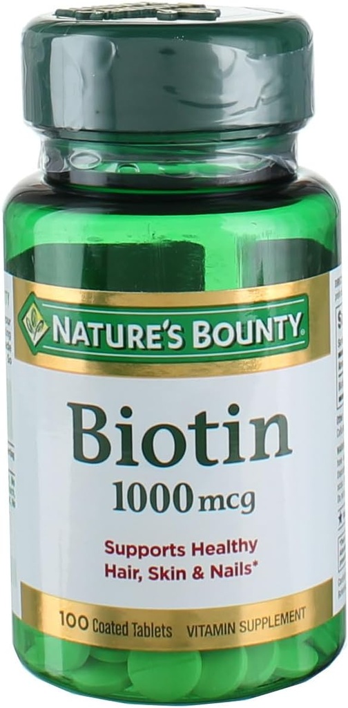 Nature 's Bounty Energy Health Biotin Tablets Coated, 1000 mcg, 100 Ct (1 Pack)