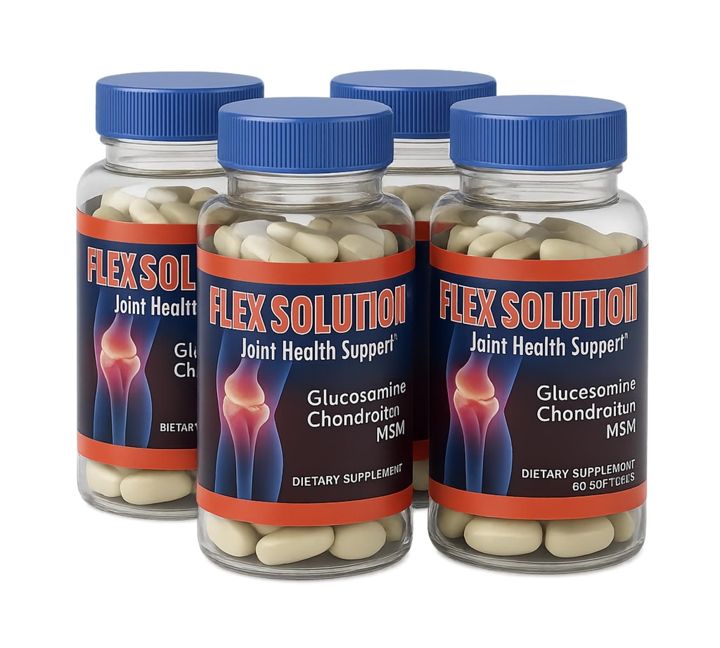 Flex Solution Joint Formula – Glucosamine, Chondroitin, MSM – 4 Bottle Pack (60 Softgels Each) – Daily Use Dietary Supplement – Adult Routine Support – Capsule Format