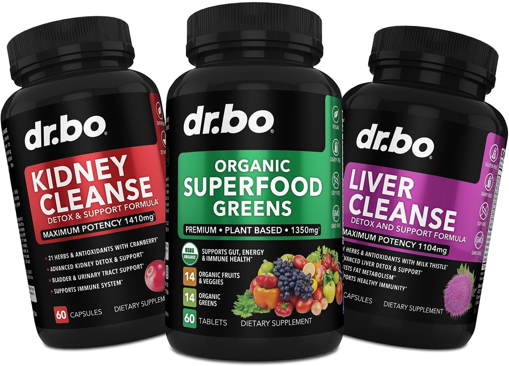 Organic Superfood Greens & Fruit Supplements - Liver Kidney Cleanse Detox Support Supplement - Green Veggie Powder Blend Vegetable Foods & Help Repair Kidneys, Bladder Control & Urinary Tract Health