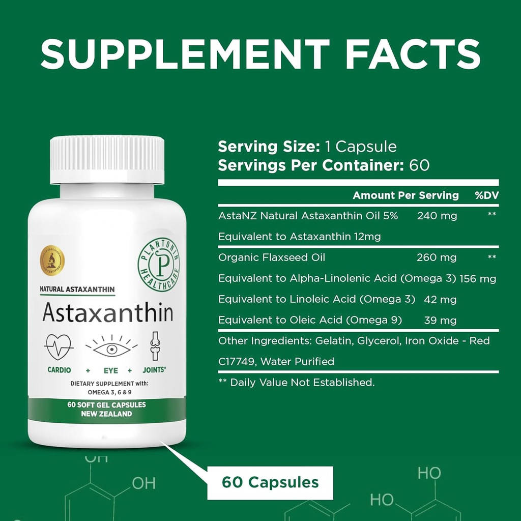 Zeelanda Berria - Astaxanthin 12mg Microalgae Haematococcus Pluvialis - 60 Gel bigun - GMO & Gluten Free - Antioxidant - Joint Mobility & Post Exercise Recovery, Skin & Eye Health