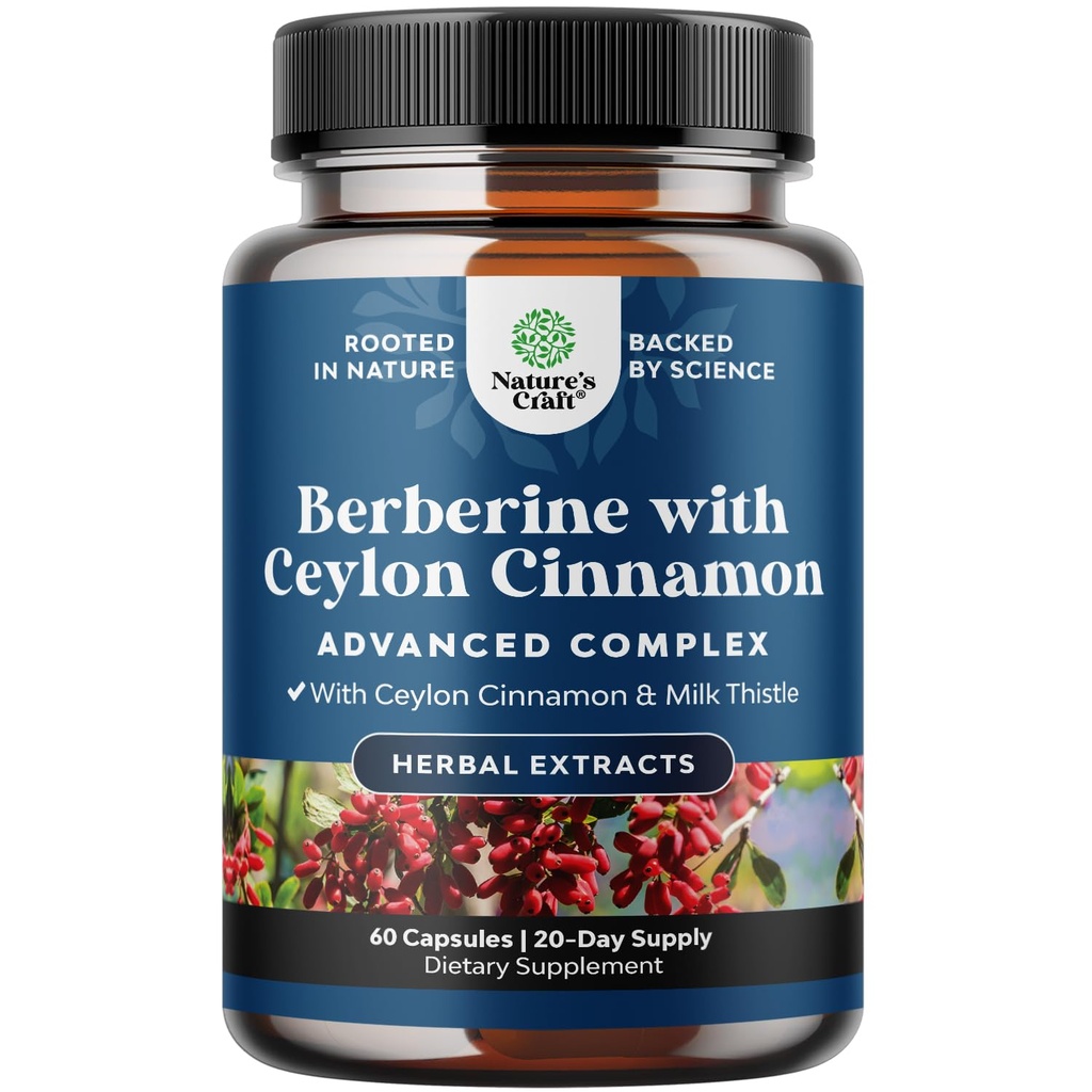 Balancing Berberine Plus 1200mg Per Serving Complex - Antioxidant Berberine with Ceylon Cinnamon Capsules Plus Silymarin Milk Thistle Extract - Active PK for Heart Health and Sugar Support - 60 Count