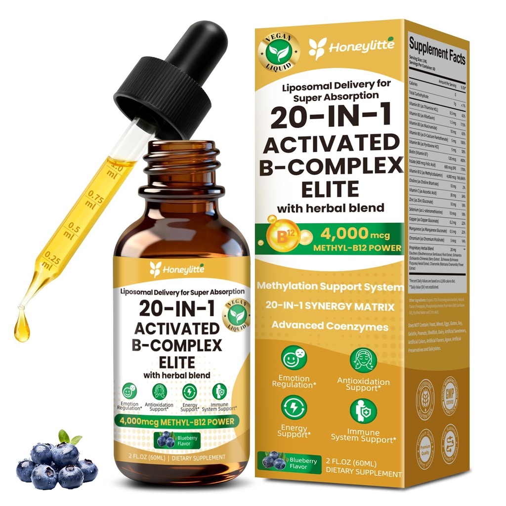Methylated B12 Liquid 4000mcg - Premium Methylated B Complex with Fast-Absorbing B12 Sublingual Formula, Complete Vitamin B Complex for Women & Men, 60 Servings Pineapple