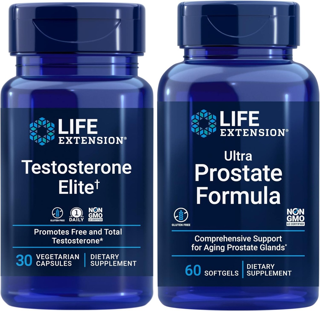 Life extension Testosterone Elite, 30 Vegetarian Capsules , Ultra Prostate Formula, 60 softgels s Healthy Prostate, Testosterone Production Support, supplements for Men