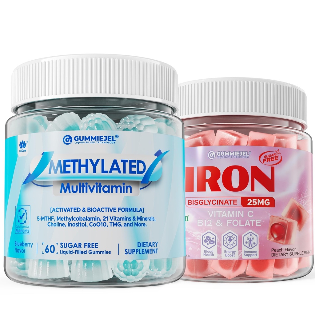 Methylated Multivitamin Gummies 1 Pack with Iron Gummies 1 Pack for Womens and Mens