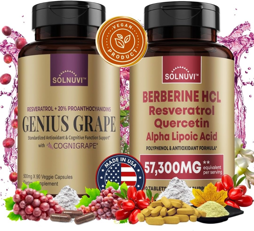 Neuro Defense Bundle: berberiini & Resveratrol Complex - Kliinisesti testattu Cognigrape, Quercetin, Alpha Lipoic Acid - Aivojen terveys & antioksidantti tuki - ei-GMO, gluteeniton, Vegan täydentää