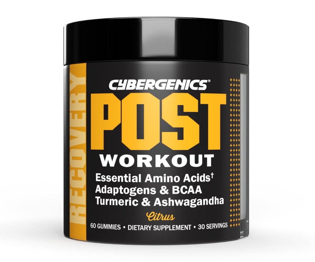 Post-Workout Gummies, Recovery Accelerator, Support Muscle Recovery & Joint Health, Essential Amino Acids, with Ashwagandha & Curcumin, BCAAs, Citrus Flavor, 60 Gummies, 30 Servings